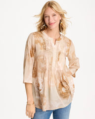 Cotton-Blend Pintuck Tunic Sandstone - Chico's