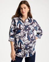 Printed No Iron Linen Shirt Passport Blue - Chico's