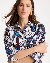 Printed No Iron Linen Shirt Passport Blue - Chico's