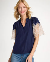 Sea Island Crochet Lace Blouse Passport Blue - Chico's