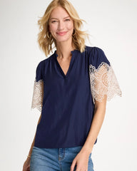 Sea Island Crochet Lace Blouse Passport Blue - Chico's