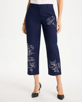 Embroidered Linen Fly Front Pants Passport Blue - Chico's
