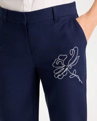 Embroidered Linen Fly Front Pants Passport Blue - Chico's