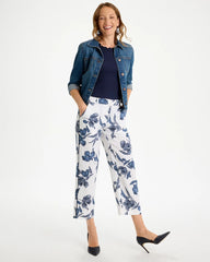 Piped Linen Fly Front Pants Passport Blue - Chico's