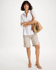 Poplin Cotton Roll-Tab Shorts Smokey Taupe - Chico's