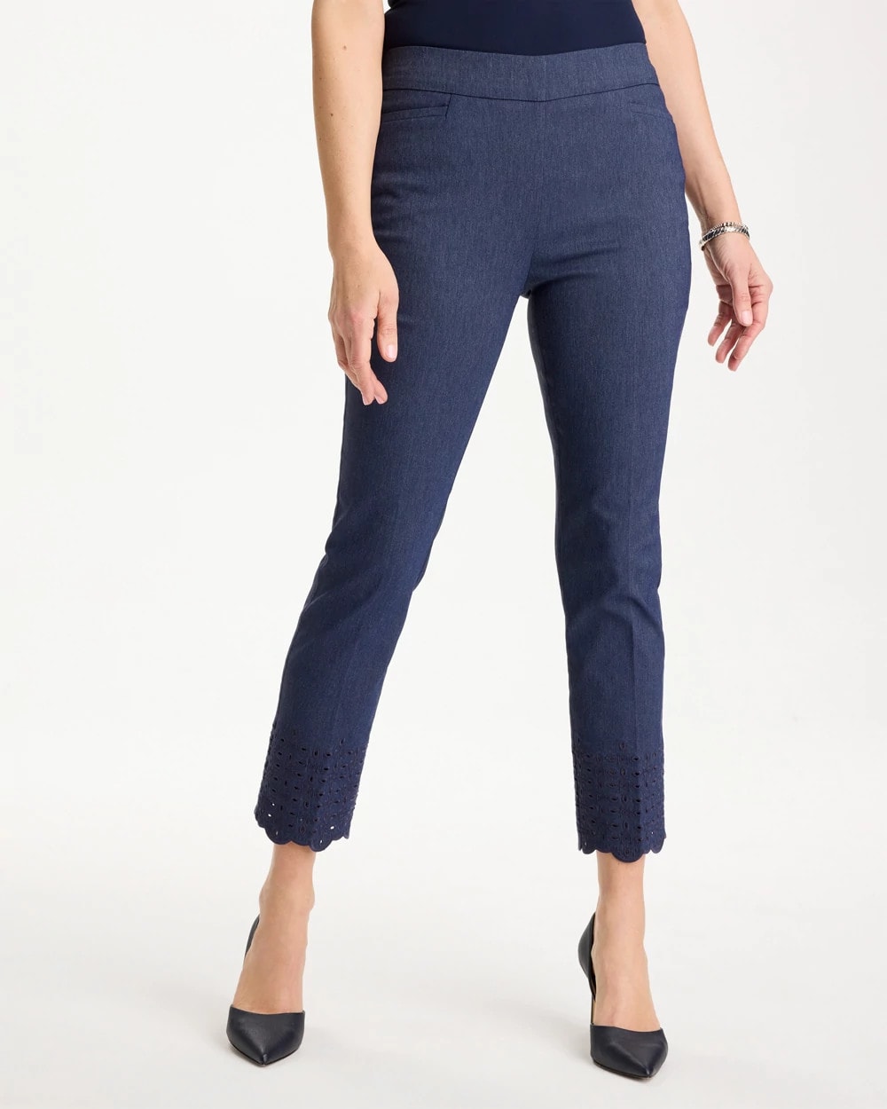 Brigitte™ Slim Embroidered Pull-On Crop Pant Indigo - Chico's