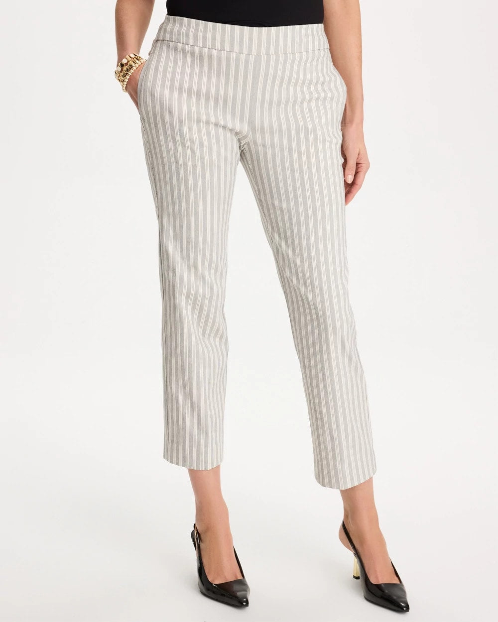 Striped Straight Crop Pant Black - Chico's