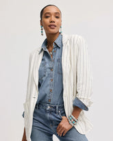 Linen-Blend Striped Boyfriend Blazer Ecru - Chico's