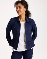 Poplin Cotton Lace Peplum Jacket Passport Blue - Chico's