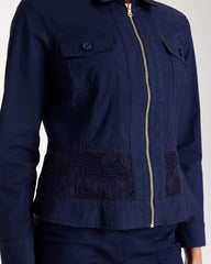 Poplin Cotton Lace Peplum Jacket Passport Blue - Chico's
