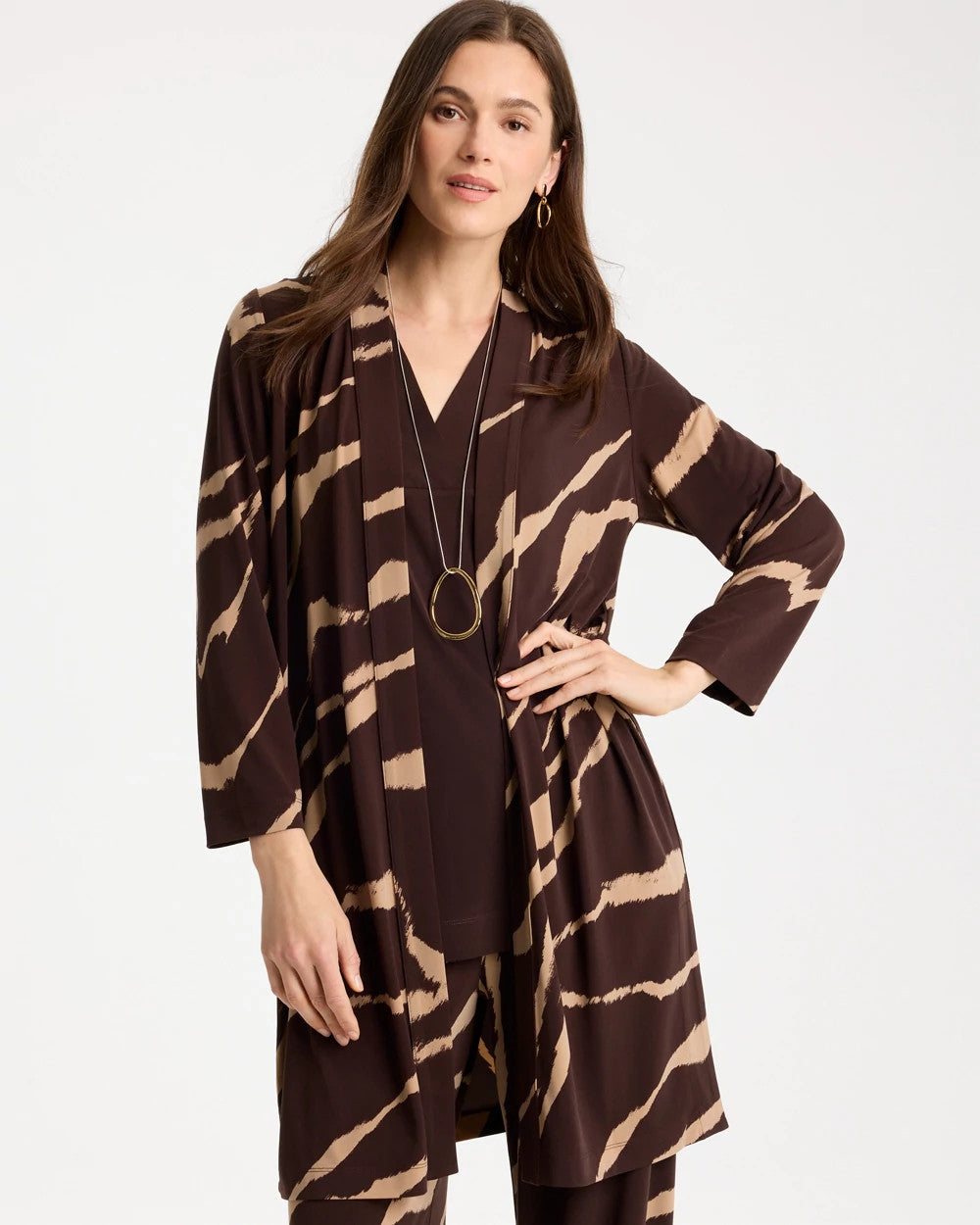 Travelers™ Knit Animal Print Duster Cardigan Cocoa Bean - Chico's