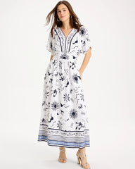 Slub Flutter-Sleeve Vacation Dress Passport Blue - Chico's
