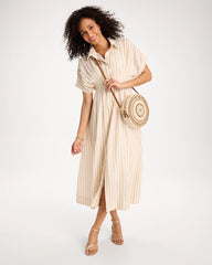 Linen-Blend Metallic Striped Dress Alabaster - Chico's
