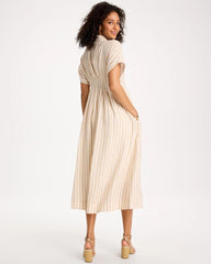 Linen-Blend Metallic Striped Dress Alabaster - Chico's