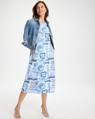 Soft-Stretch Sleeveless Tropical Dress Passport Blue - Chico's