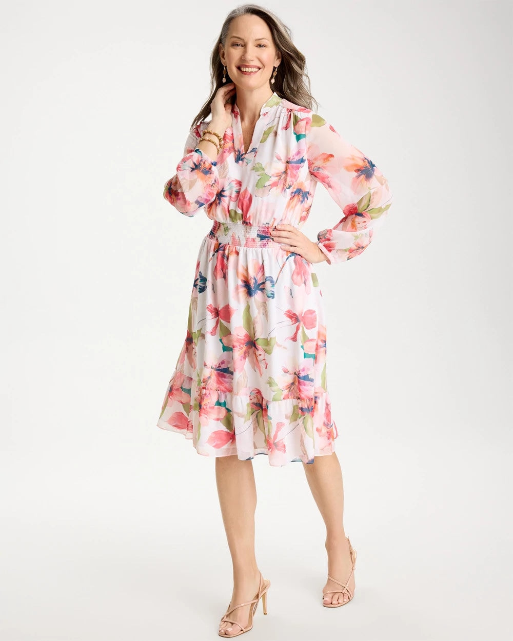 Georgette Trapunto Pullover Dress Calypso Coral - Chico's
