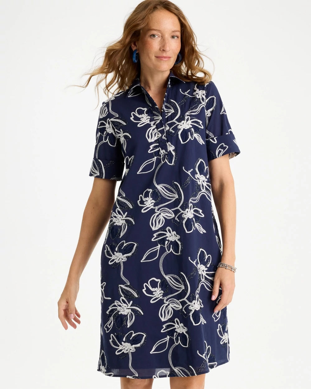 Embroidered Floral Dress Passport Blue - Chico's