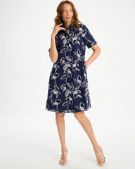 Embroidered Floral Dress Passport Blue - Chico's
