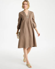 Linen-Cotton Pintuck Dress Topaz Smoke - Chico's