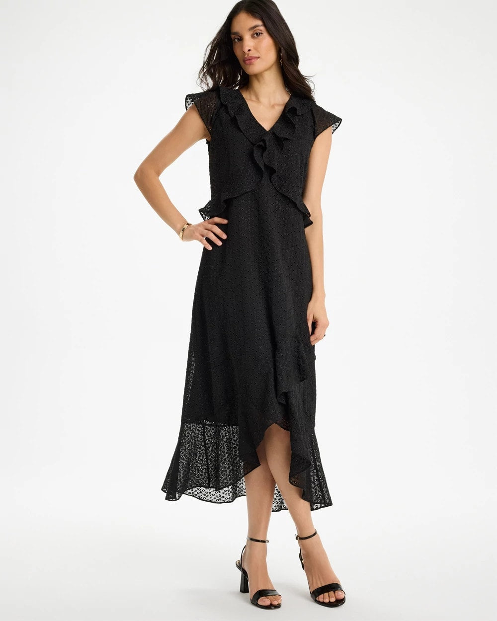Floral Surplice Ruffled Dress Black - Chico's
