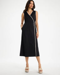 Sleeveless Surplice Linen Dress Black - Chico's