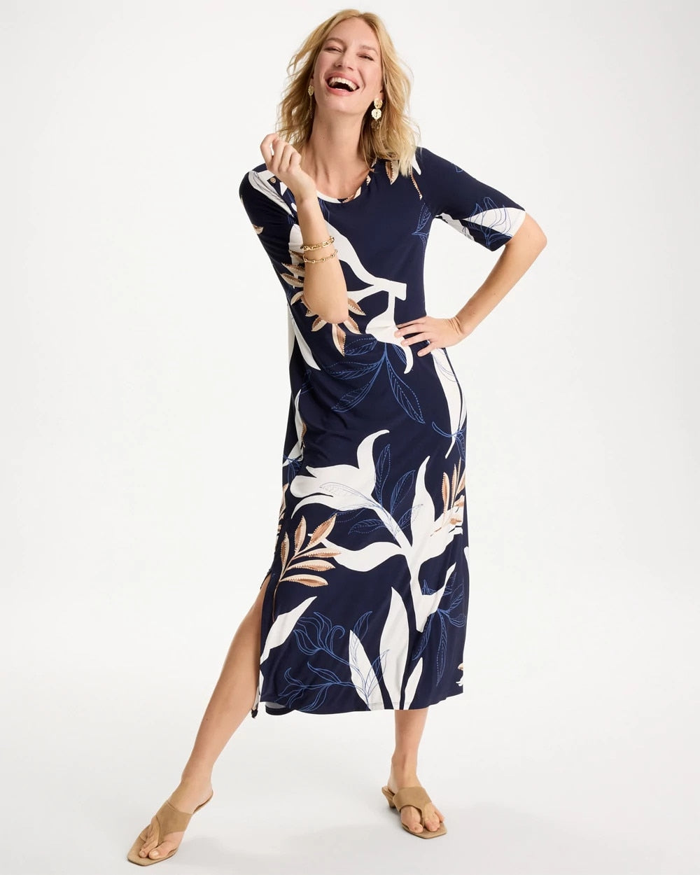 Printed Jersey Knit Column Dress Passport Blue - Chico's