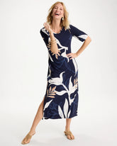 Printed Jersey Knit Column Dress Passport Blue - Chico's