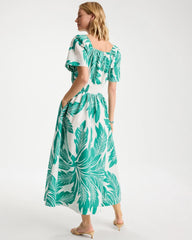 Poplin Cotton Off-Shoulder Printed Dress Topanga Green - Chico's