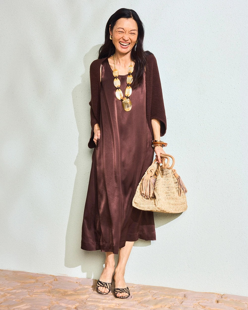 Faux Satin Sleeveless Dress Deep Brown - Chico's