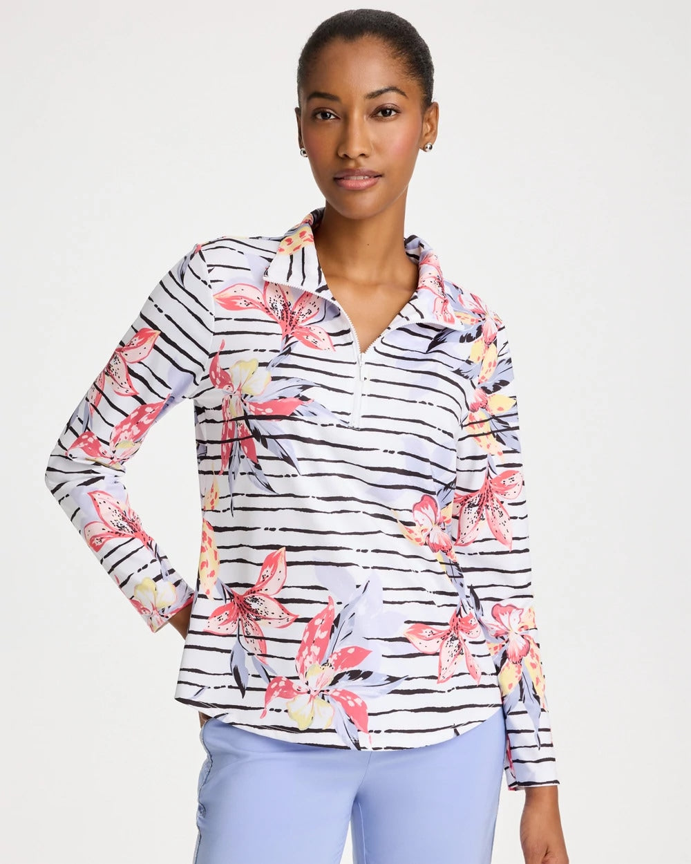 Zenergy® UPF Lily Print Half Zip Calypso Coral - Chico's