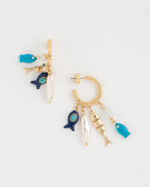 Fish Charm Crinkle Hoop Earrings Blue Multi - Chico's