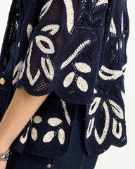 Woven Crochet Lace Contrast Kimono Passport Blue - Chico's