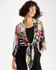 Georgette Tie-Front Kimono Black - Chico's