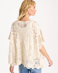Woven Cotton-Blend Crochet Lace Poncho Ecru - Chico's