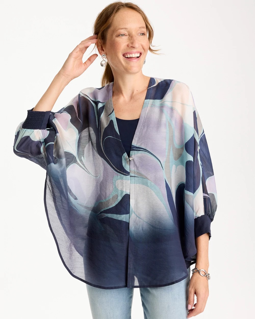 Woven Printed Cocoon Ruana Passport Blue - Chico's