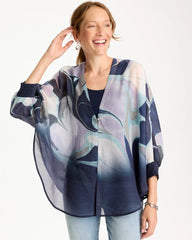 Woven Printed Cocoon Ruana Passport Blue - Chico's