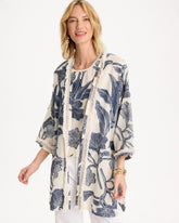 Cotton Jacquard Fringed Kimono Blue - Chico's