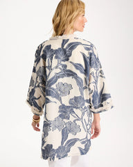 Cotton Jacquard Fringed Kimono Blue - Chico's
