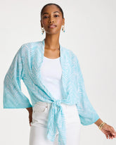 Georgette Tie-Front Chevron Kimono Bondi Blue - Chico's