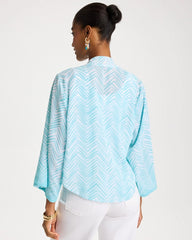 Georgette Tie-Front Chevron Kimono Bondi Blue - Chico's