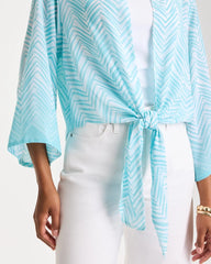 Georgette Tie-Front Chevron Kimono Bondi Blue - Chico's
