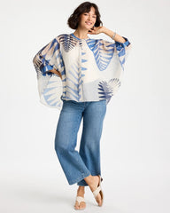Palm Frond Short Poncho Passport Blue - Chico's