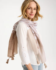 Neutral Floral Tassel Oblong Scarf Neutral - Chico's
