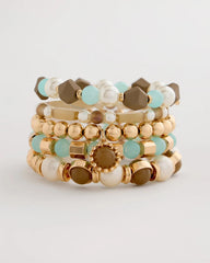 Aqua Stretch Set of Five Beaded Bracelets Aqua - Chico's