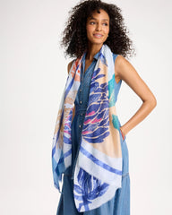 Coral Motif Oblong Scarf Blue - Chico's