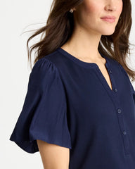 Rib Knit Woven Flutter Sleeve Tee Passport Blue - Chico's