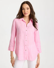 No Iron™ Linen Striped Shirt Pink Pansy - Chico's