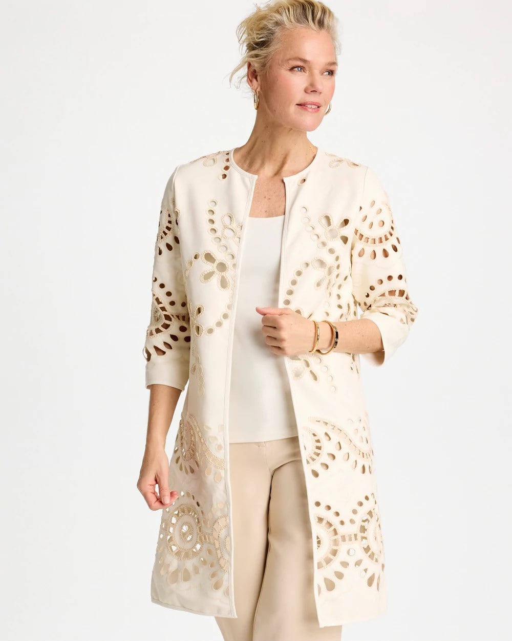 Long Faux Leather Kimono Ecru - Chico's