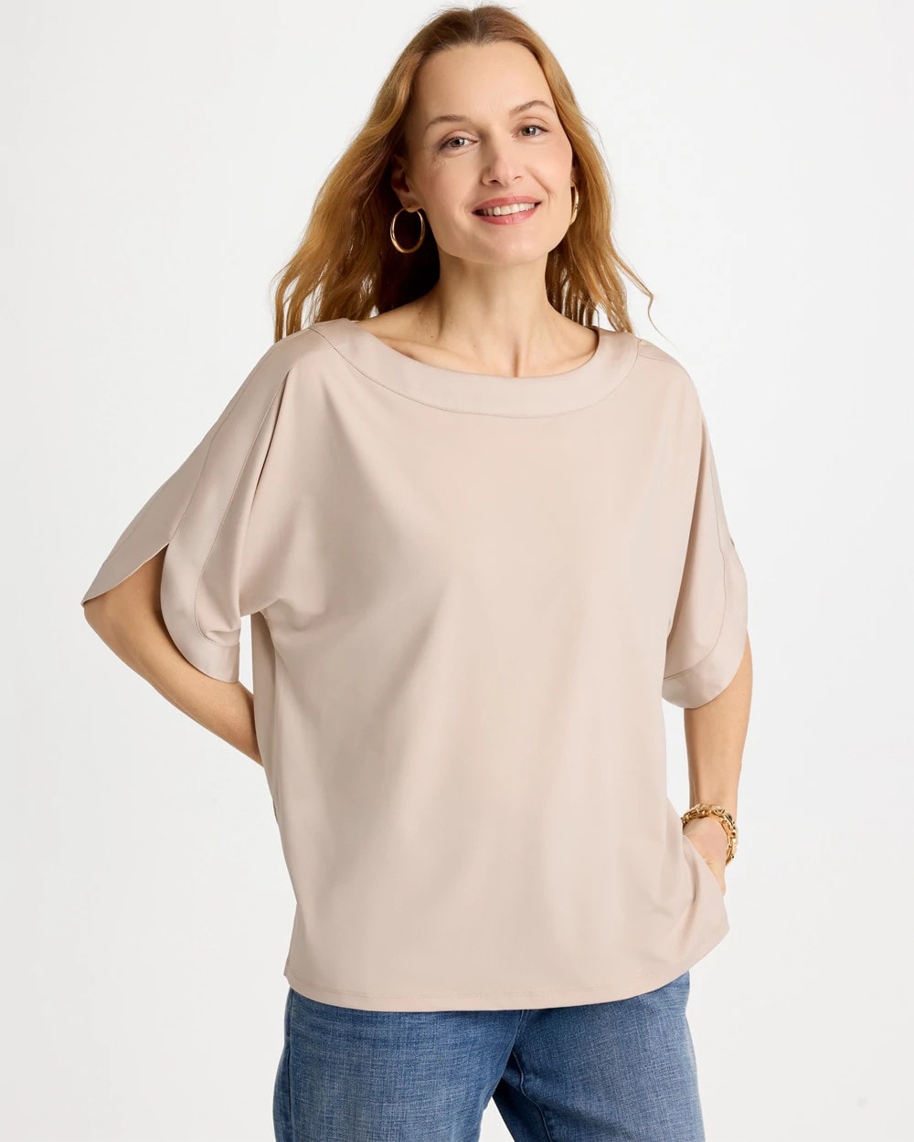 Jersey & Satin Dolman Tee Smokey Taupe - Chico's