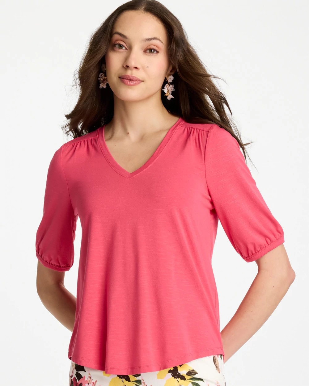 Shirred Elbow Sleeve Tee Hot Honeysuckle - Chico's